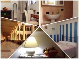 a collage of four pictures of a room at Alla Tomba di Giulietta in Verona