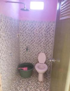 a bathroom with a pink toilet and a bucket at NUHA HOMESTAY in Licin