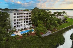 an aerial view of a resort with a swimming pool at Marriott's Harbour Club in Hilton Head Island