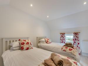 a bedroom with two beds and a window at Gelli Villa in Llanglydwen