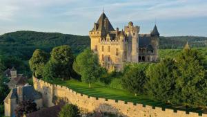 un castello in cima a una collina con alberi di Grand Gite La Salamandre Proche Sarlat de 1 à 10 personnes a Saint-André-dʼAllas