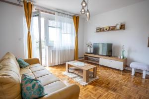 a living room with a couch and a tv at Apartman Amal in Vukovar