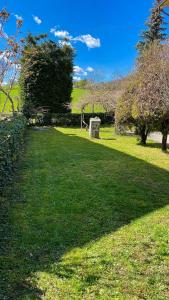 ein grüner Rasen mit einer Bank in der Mitte in der Unterkunft B&B San Biagio in Marola
