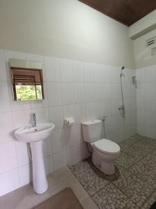 ein Bad mit einem WC und einem Waschbecken in der Unterkunft Made Oka Budget Room in Munduk