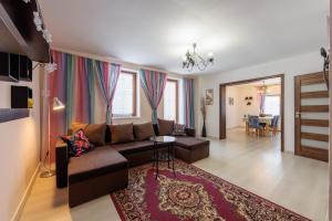 布布拉瓦的住宿－Apartmanovy dům Bublajda，客厅配有棕色沙发和地毯。