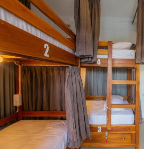 two bunk beds in a small room with at Zentiga Surf Hostel in Canggu