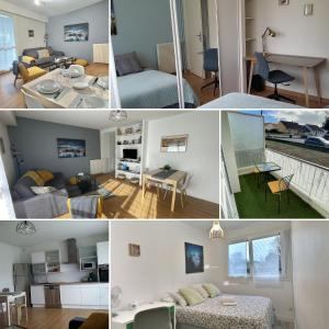 een collage van foto's van een woonkamer en een slaapkamer bij Nant'Sud Loire in Nantes
