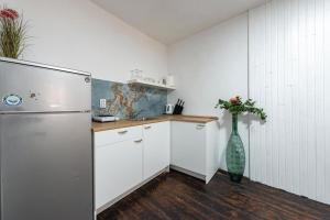 a kitchen with a refrigerator and a vase of flowers at House Old Town Dubrovnik in Dubrovnik +20 photos