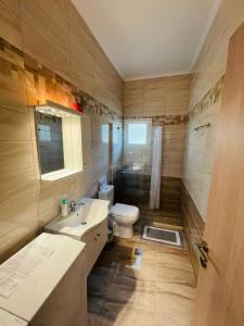 a bathroom with a toilet and a sink at Zoi Studios in Kastrópoulon