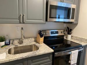 a kitchen with a sink and a microwave at Stylish 1 bedroom Apartment in Gadsden, AL in Gadsden