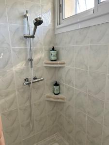 y baño con ducha con cabezal de ducha. en La Maison des Eaux en Saint-Jean-de-Thurac