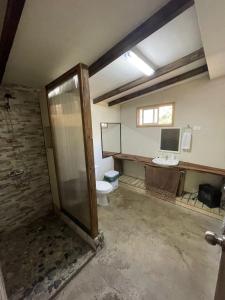 a bathroom with a shower and a toilet and a sink at El Chiflon Un Lugar de Ensueño in Puerto Rico