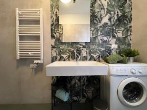 チェッレ・リーグレにあるGarden Apartmentの洗面台と洗濯機を備えたバスルーム