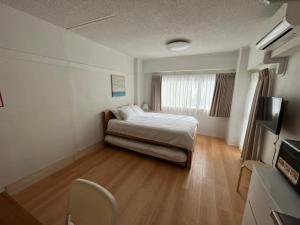 a small room with a bed and a television at Rhodes Kagurazaka in Tokyo