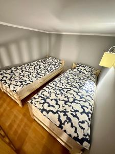 two beds sitting next to each other in a bedroom at 7 steps to castle in Krakow