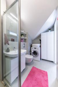 bagno con lavabo, servizi igienici e lavatrice. di Apartman Merita a Dubrovnik Altre 34 foto