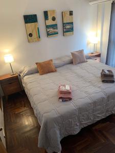 um quarto com uma cama grande com duas almofadas em Departamento 100% equipado y excelente ubicación em Córdoba