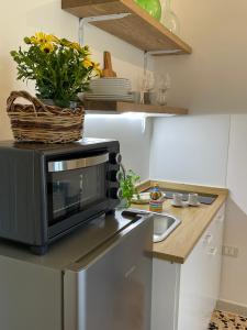 a microwave sitting on top of a kitchen counter at Casa Portacrànni in San Pietro in Bevagna
