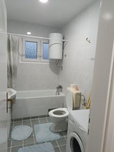 uma casa de banho branca com um WC e um lavatório em Apartman VOZIC em Brcko