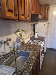 a kitchen with a sink and a stove at Hermosa Casa Familiar in Santa Rosa