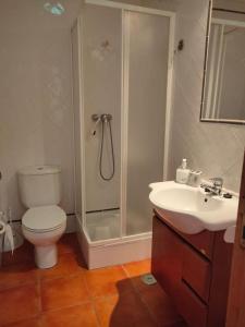 a bathroom with a shower and a toilet and a sink at Casa Guerreiro in Longueira