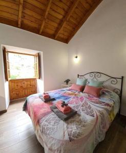 - une chambre avec un grand lit dans l'établissement Casa Rural Antigua Escuela II, à Hermigua