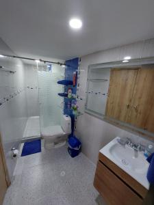a bathroom with a sink and a toilet and a shower at Apartamento en cartagena in Cartagena de Indias