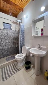 łazienka z toaletą i umywalką w obiekcie Adhara Apart w mieście Puerto Iguazú