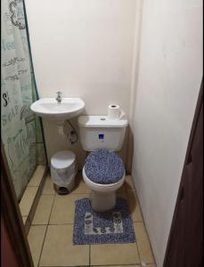 małą łazienkę z toaletą i umywalką w obiekcie Apartamentos Zamora w mieście Puerto Limón
