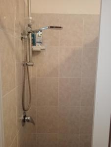 una doccia con soffione in un bagno di Casa Sofia a Tertenìa