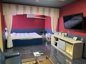 a room with a bed and a tv on a wall at エリア５１ in Kishimoto