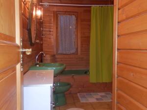 een badkamer met 2 groene toiletten en een wastafel bij Chalet Henri classé 3 étoiles aux Portes du Soleil in Montriond