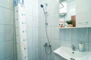 a bathroom with a shower and a sink at Lovely studio apartment in Sobra