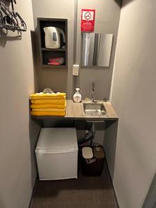 a small bathroom with a sink and a toilet at Rhodes Otsuka Hotel in Tokyo