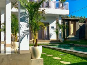 a villa with a swimming pool and palm trees at Bali intan Canggu in Canggu