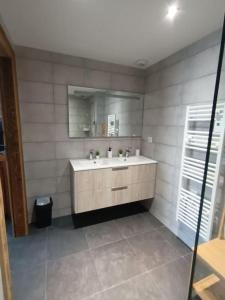 a bathroom with a sink and a mirror at Les rives de la jamagne in Gérardmer +34 photos