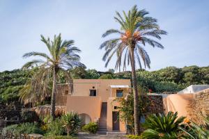 dom z palmami przed nim w obiekcie Dammuso Oltremare - Appartamento Cappero w mieście Pantelleria