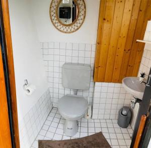 La salle de bains est pourvue de toilettes et d'un lavabo. dans l'établissement Casa Ländli, à Grenzach-Wyhlen