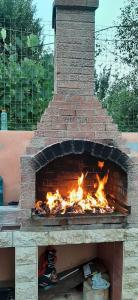 a brick oven with fire inside of it at Casa Diana Govora in Prăjila