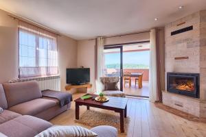 a living room with a couch and a fireplace at Apartment Fran in Banjole