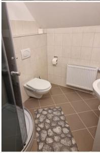 a bathroom with a toilet and a sink at Monteur- und Messezimmer Jelinski Arpke in Lehrte