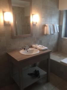 a bathroom with a sink and a mirror at Hotel Atlas in Zeebrugge