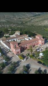 z góry widok na farmę z różowym budynkiem w obiekcie La Almedina: Palacio de Foronda w mieście Cazorla
