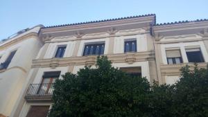 a white building with blue windows and a tree at Home Sweet Home junto a Mezquita / Wifi / Parking in Córdoba