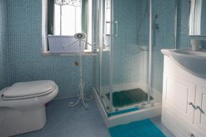 a bathroom with a shower and a toilet and a sink at C'ERA UNA VOLTA - casa vacanza Etna-Sicilia-mare in Linguaglossa