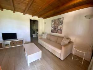 een woonkamer met een bank en een tv bij CabanaLanz, Cabañas en Lanzarote in San Bartolomé