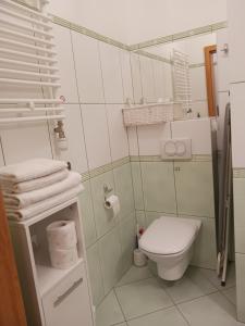 a small bathroom with a toilet and towels at Uzdrowiskowa "Trzy Korony" in Świnoujście +12 photos