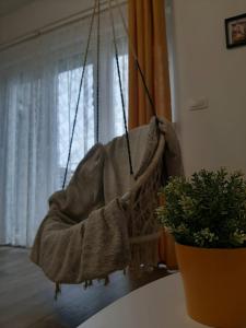 a swing in a room with a table and a plant at Elegant Inn Gospić in Gospić