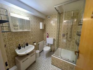 La salle de bains est pourvue d'un lavabo, de toilettes et d'une douche. dans l'établissement Haus Annemiek, à Winterberg