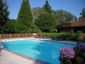 einen Pool mit Stühlen im Hof in der Unterkunft Le Petit Coq aux Champs - Teritoria in Campigny